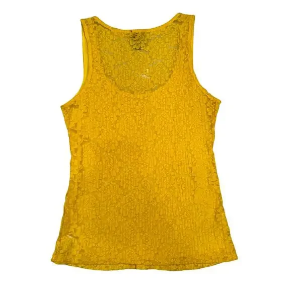 bebe Lace Sequin Tank Top Yellow Women's Large Y2K McBling Floral Clubwear 2000s - Picture 2 of 16